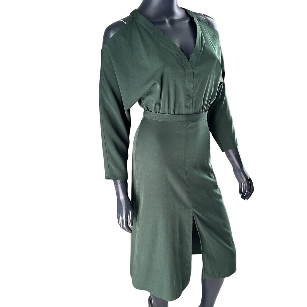 Topshop Cold Shoulder Green Cut Out Dress Size 2 V-neck - Picture 3 of 14